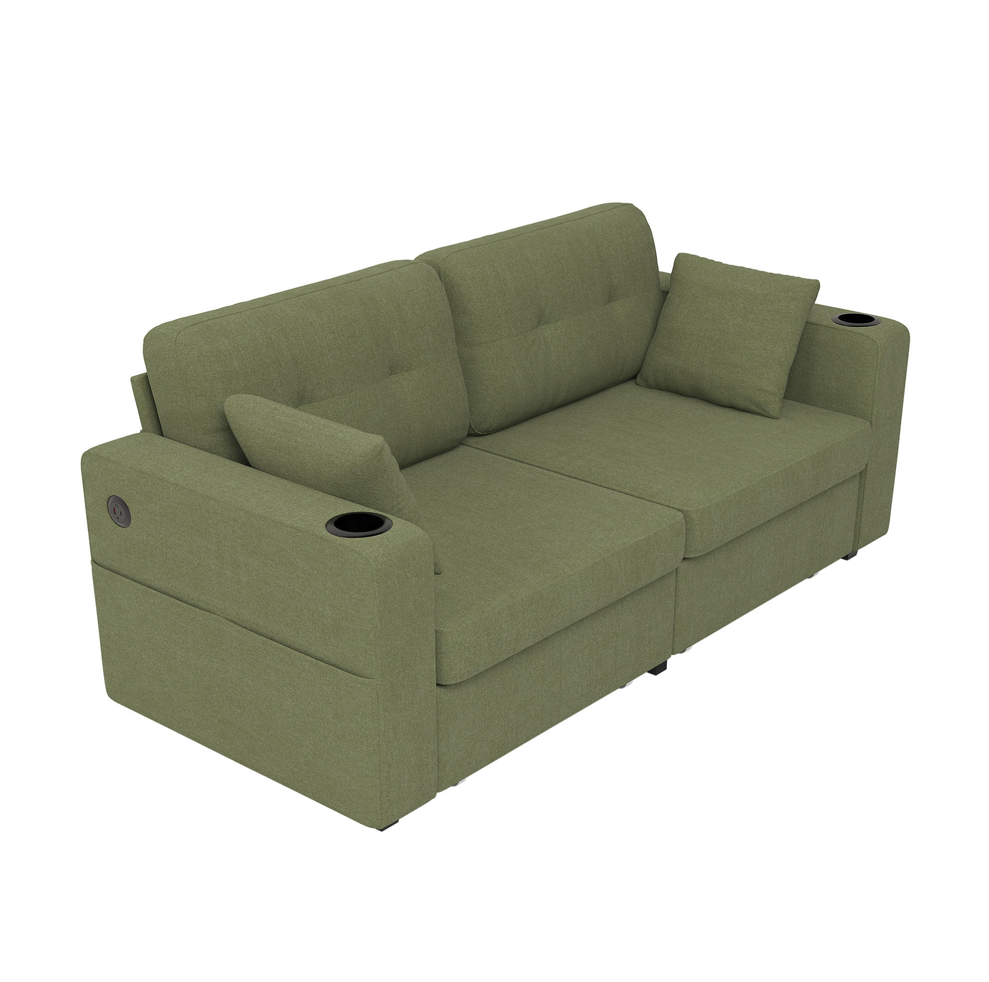 2-SITZER Sofa aus Chenille 172x75x82 cm in Olive mit USB-Anschlüssen & Stauraum - Grün, Textil (75/82/172cm) - Modfu