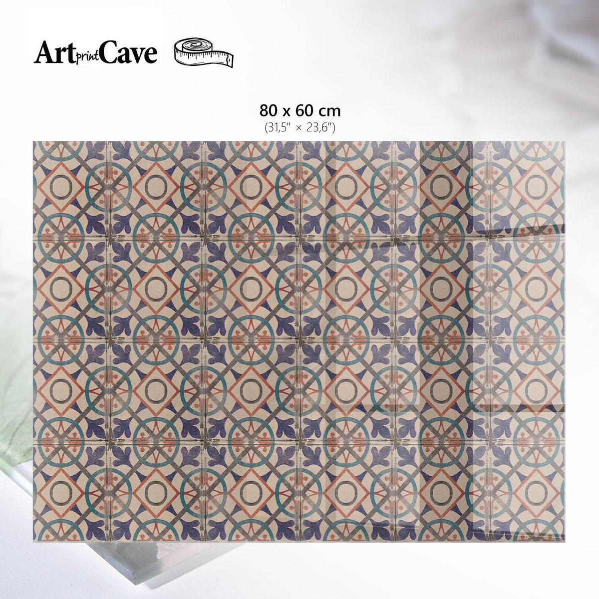 GLASPLATTE 80x60 cm – Geometrische Fliesen - Braun, Glas (0.4/80/60cm) - ArtPrintCave