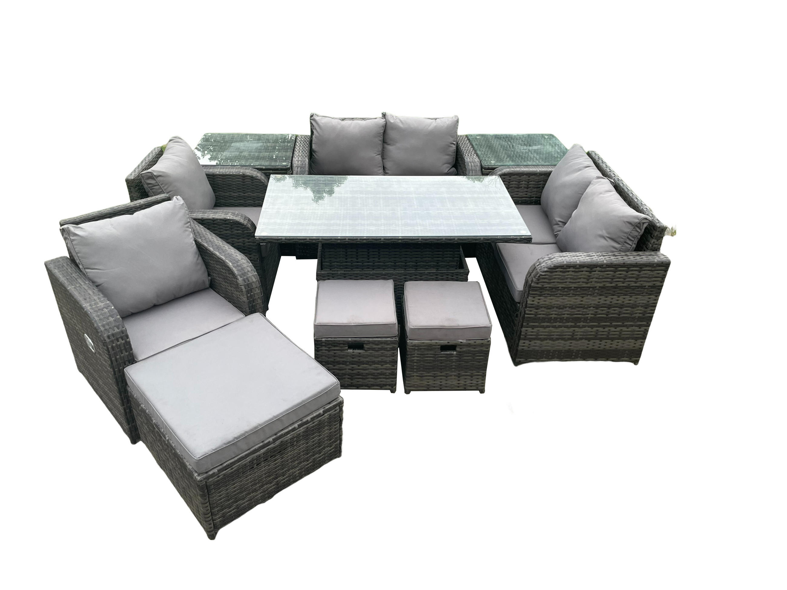 GARTENSOFA SET Polyrattan Dunkelgrau 9-Sitzer - Dunkelgrau/Grau, Metall - Fimous