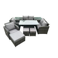 GARTENSOFA SET Polyrattan Dunkelgrau 9-Sitzer - Dunkelgrau/Grau, Metall - Fimous