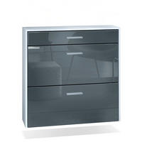 HÄNGENDER-SCHUHSCHRANK Roma Air Schmal mit 2 Klappen und 1 Schublade, Platzsparender Schuhkipper, Weiß matt/Grau Hochglanz (89 x 87 x 23 cm) - Grau, Holzwerkstoff (89/87/23cm) - InnoFurn