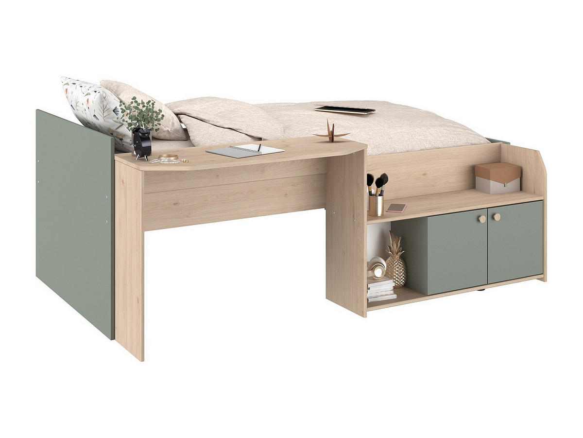 BETTKOMBINATION - 136cm x 203cm - Holzspan - mandelgrün, naturfarben hell - MIVONA - Grün, Holz (203/136cm) - Vente-Unique