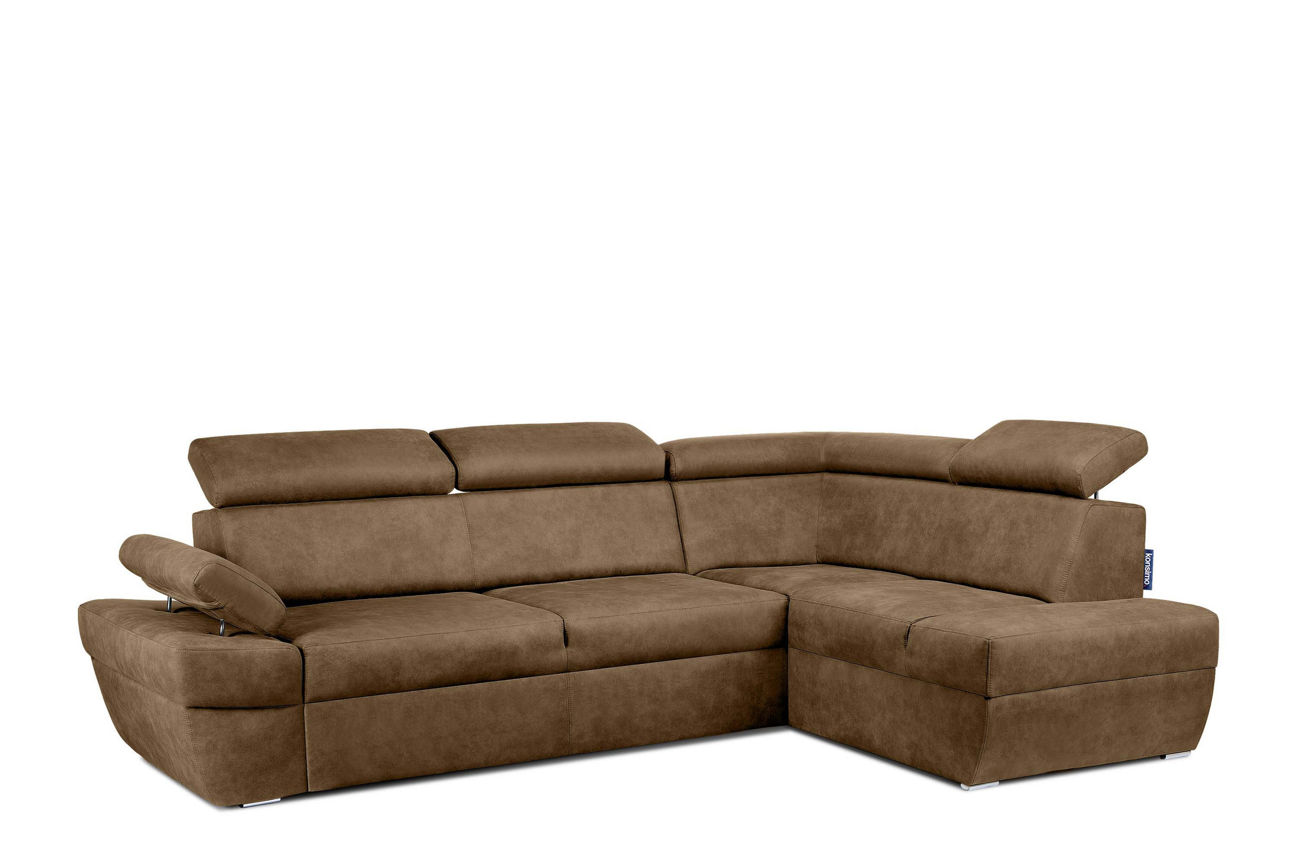 SCHLAFECKSOFA RATLO rechts 4/5-Sitzer mit Bettkasten in Lederoptik, braun - Silberfarben/Braun, Textil (270/190cm) - KONSIMO®