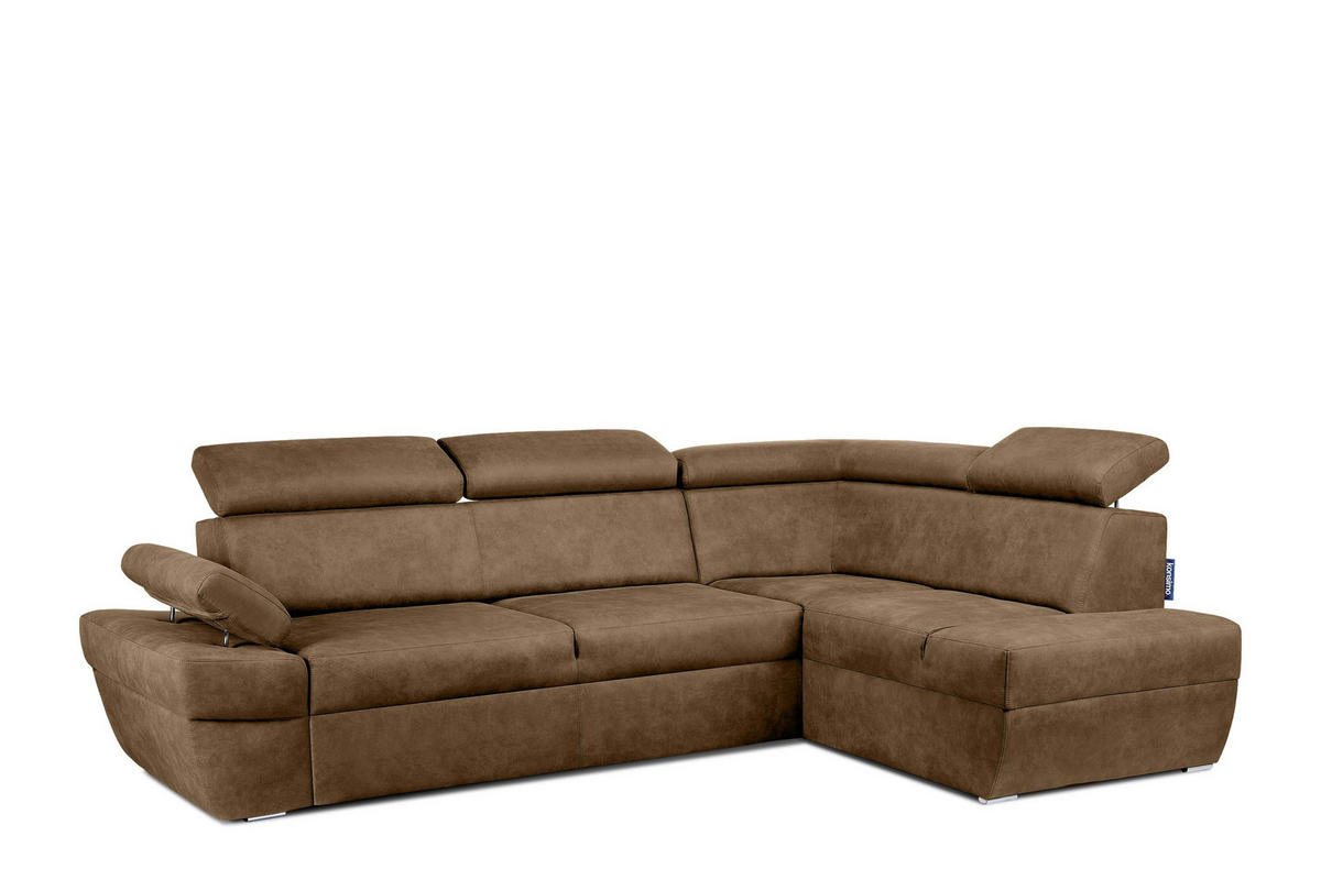 SCHLAFECKSOFA RATLO rechts 4/5-Sitzer mit Bettkasten in Lederoptik, braun - Silberfarben/Braun, Textil (270/190cm) - KONSIMO®