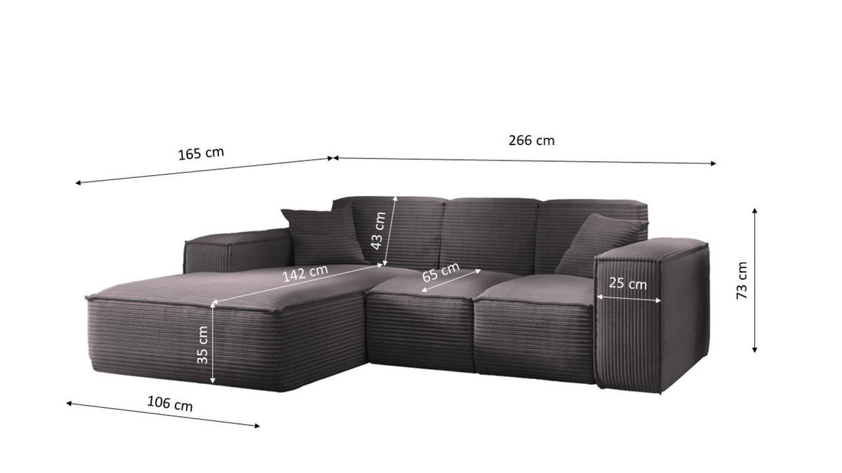 ECKSOFA L-Form Wohnzimmer SIENA Stoff Poso Dunkelgrau Rechts - Dunkelgrau, Holz/Textil (266/165cm) - Kaiser Möbel