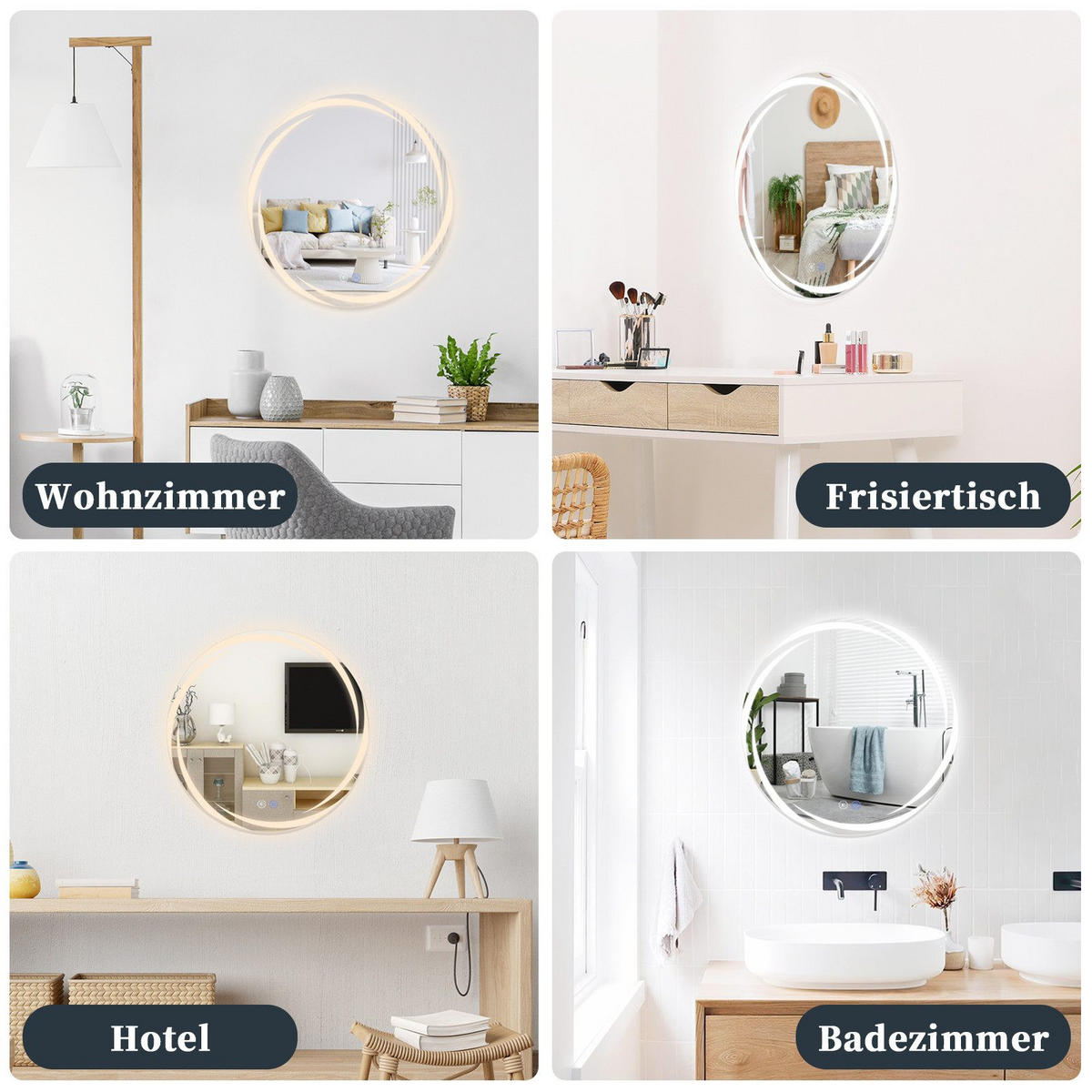 BADEZIMMERSPIEGEL Redick mit LED-Leuchte Ø50 cm - Weiß, Glas (50/2.4/50cm) - Nettlife