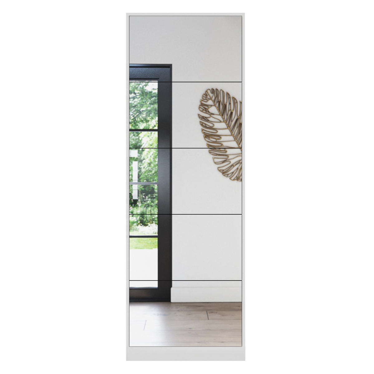 SCHUHSCHRANK 185 cm mit Ganzkörperspiegel und 5 Klappen, platzsparend, Weiß - Weiß, Holzwerkstoff (63/185/19.6cm) - Redom
