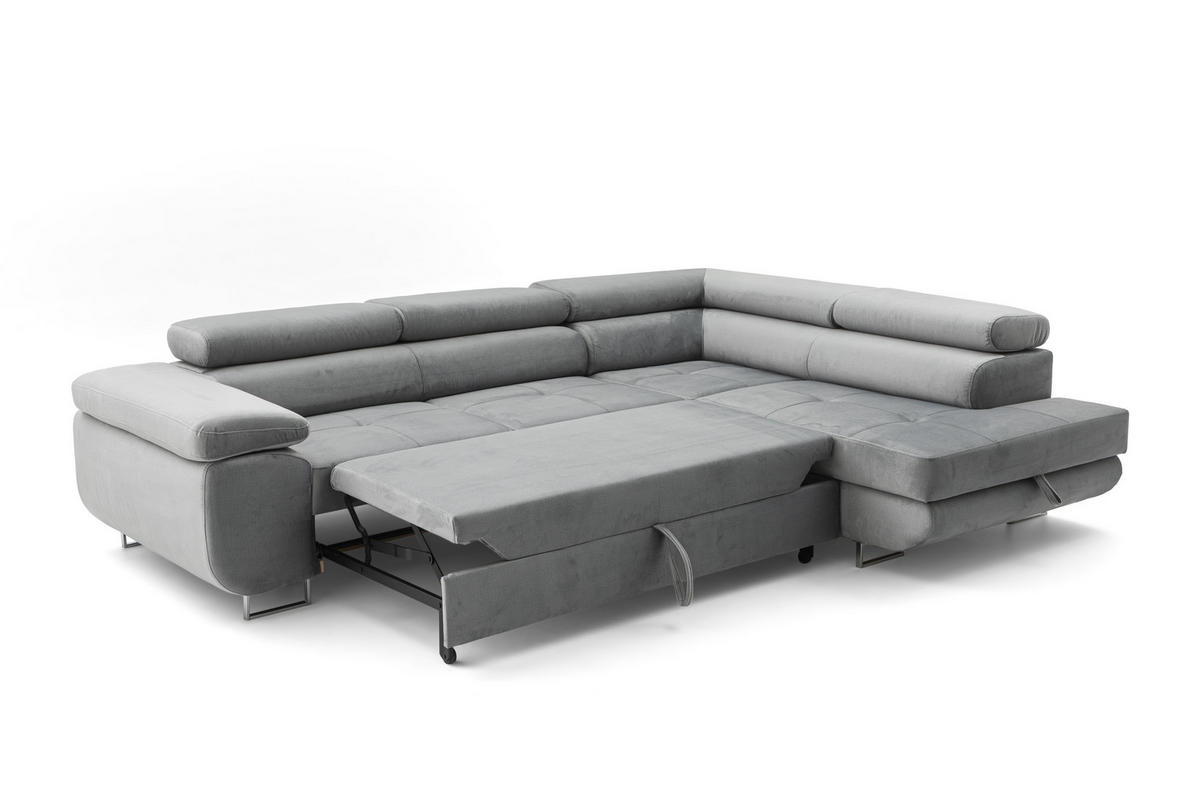 ECKSOFA WILD L Rechts Grau - Chromfarben/Grau, Holz/Textil (274/203cm) - Muffo