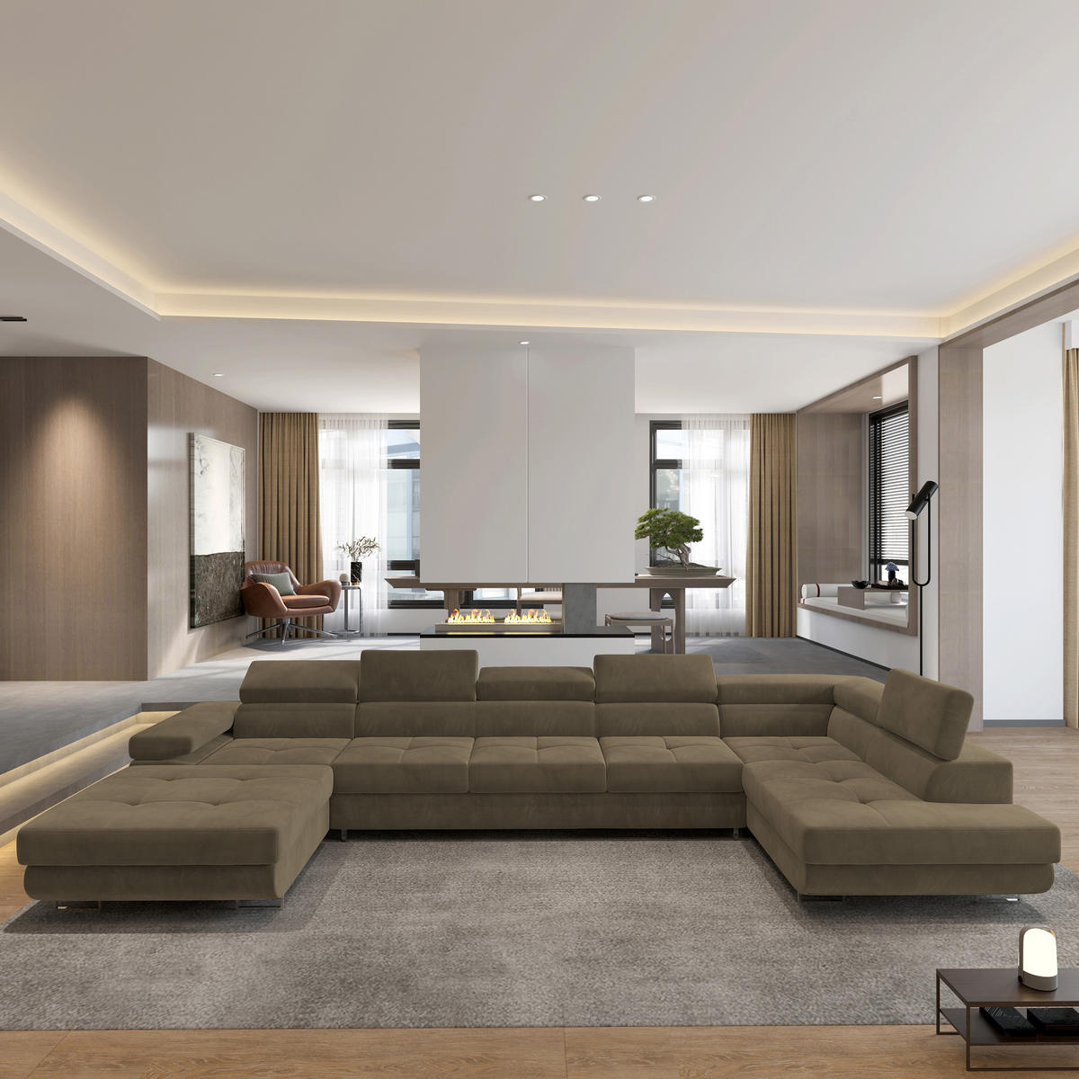 ROHOVÁ SEDAČKA TORIVA béžová - stříbrná/béžová, kov/dřevo (418/202cm) - MASSENO