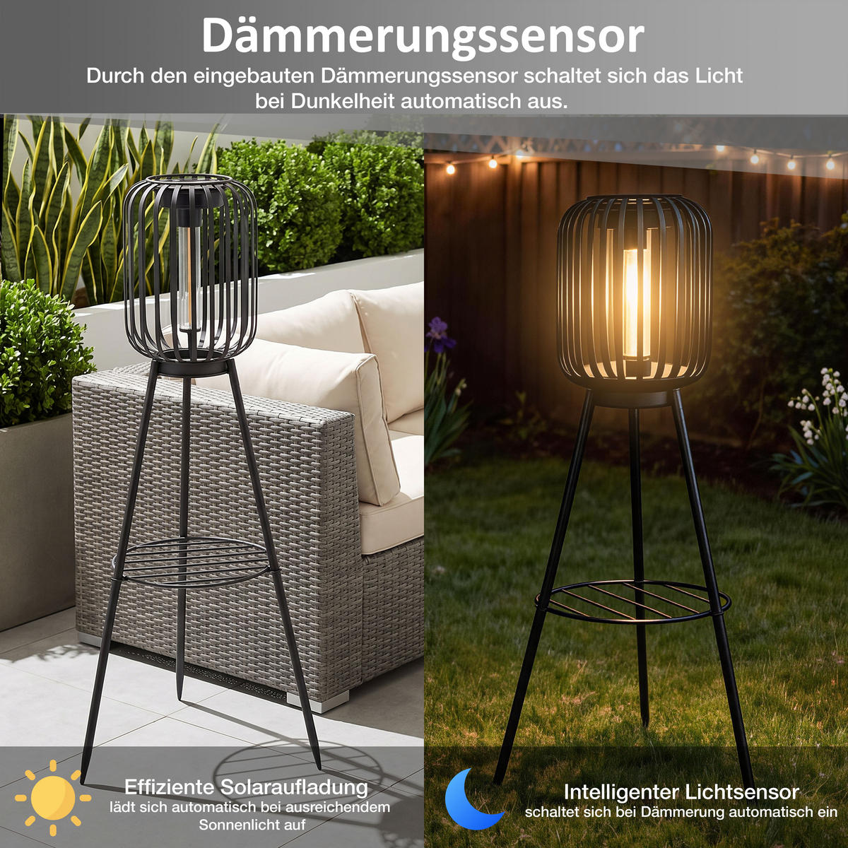 SOLAR-STEHLEUCHTE 3in1 mit COB-LED Solarpanel ELBLIGHT 17x17x68cm Metall Höhenverstellbar schwarz - Schwarz, Metall (17/17/68cm) - Northpoint