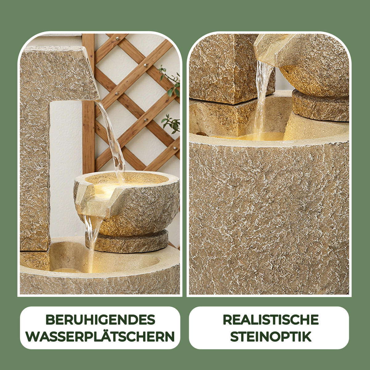 POLYRESIN-GARTENBRUNNEN, 2-stuf. Kaskade, 76x37,5x37,5cm, Garten/Balkon/Terrasse - Braun, Kunststoff (37.5/37.5/76cm) - Hometopia