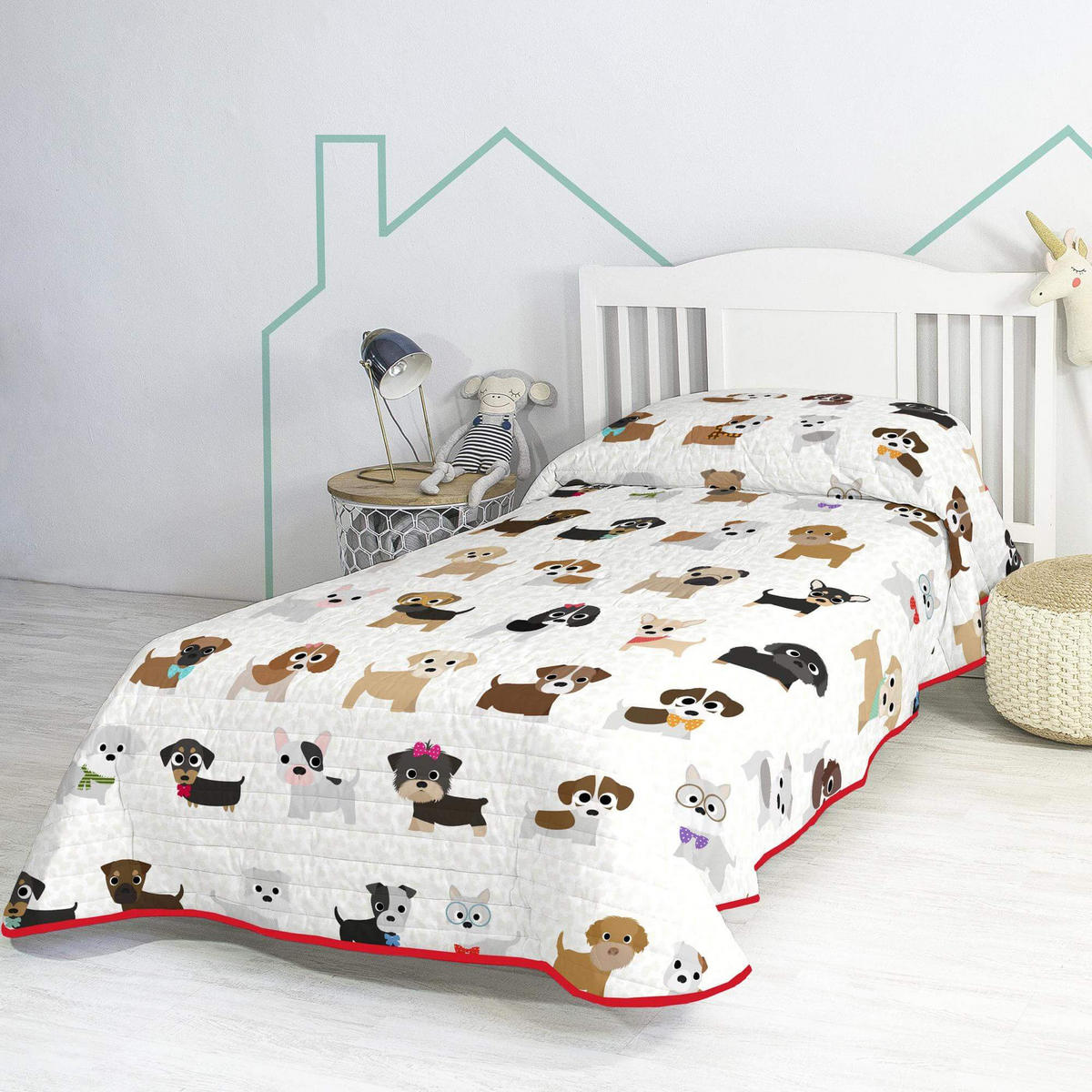 TAGESDECKE dogs 180x260 cm (bett 80/90/105) mehrfarbig - Multicolor, Textil (180/260cm) - Happy Friday