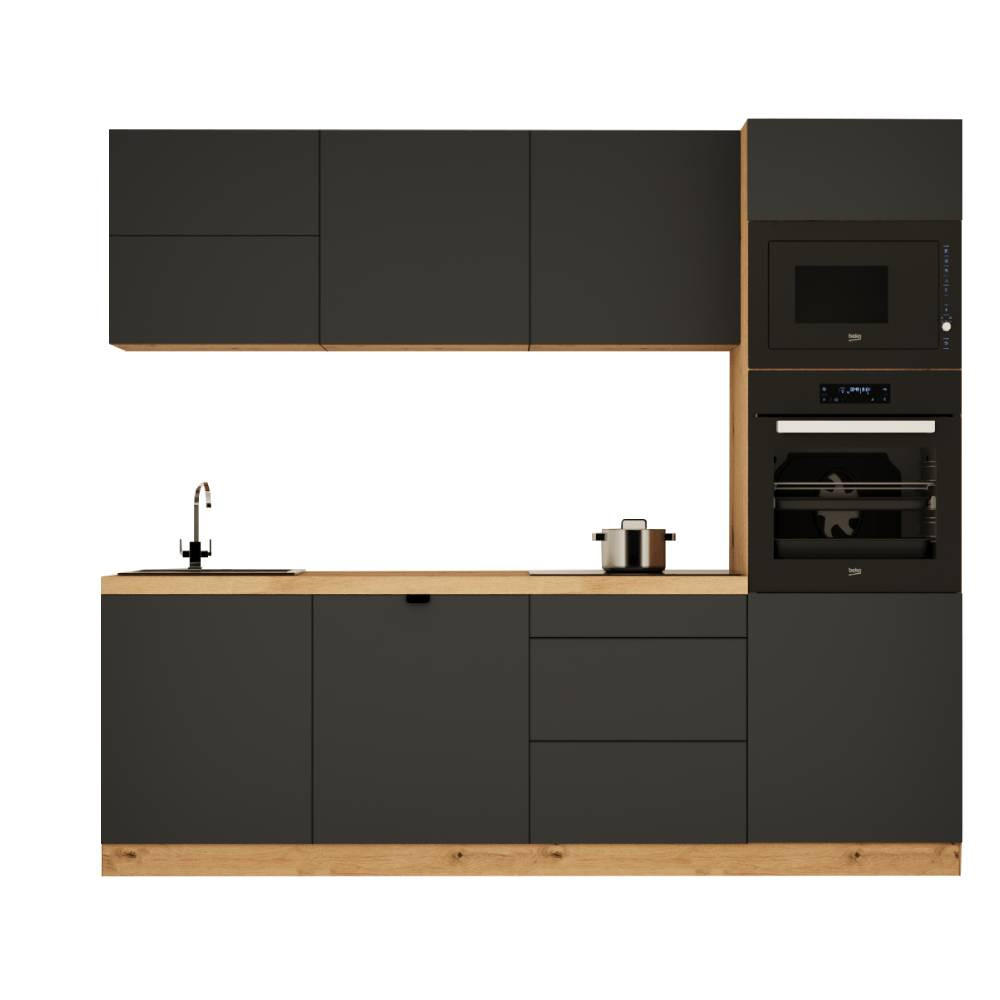 KÜCHENZEILE 240 cm - Langen KL26-M240 - in Grau/Matt - Grau, Holz (240/212/58cm)