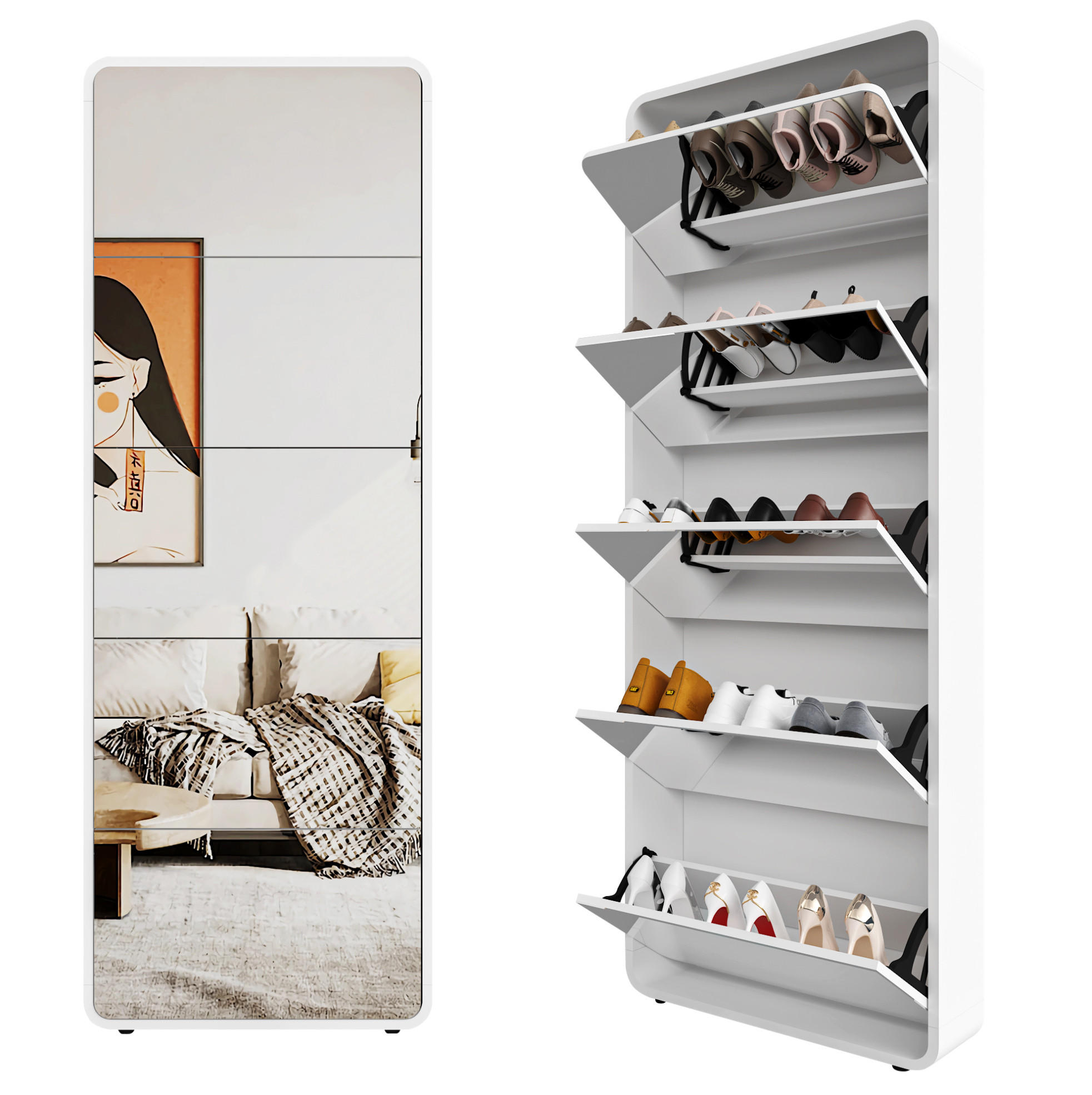 Okwish Schuhschrank Weiß 63x176x19.5 cm