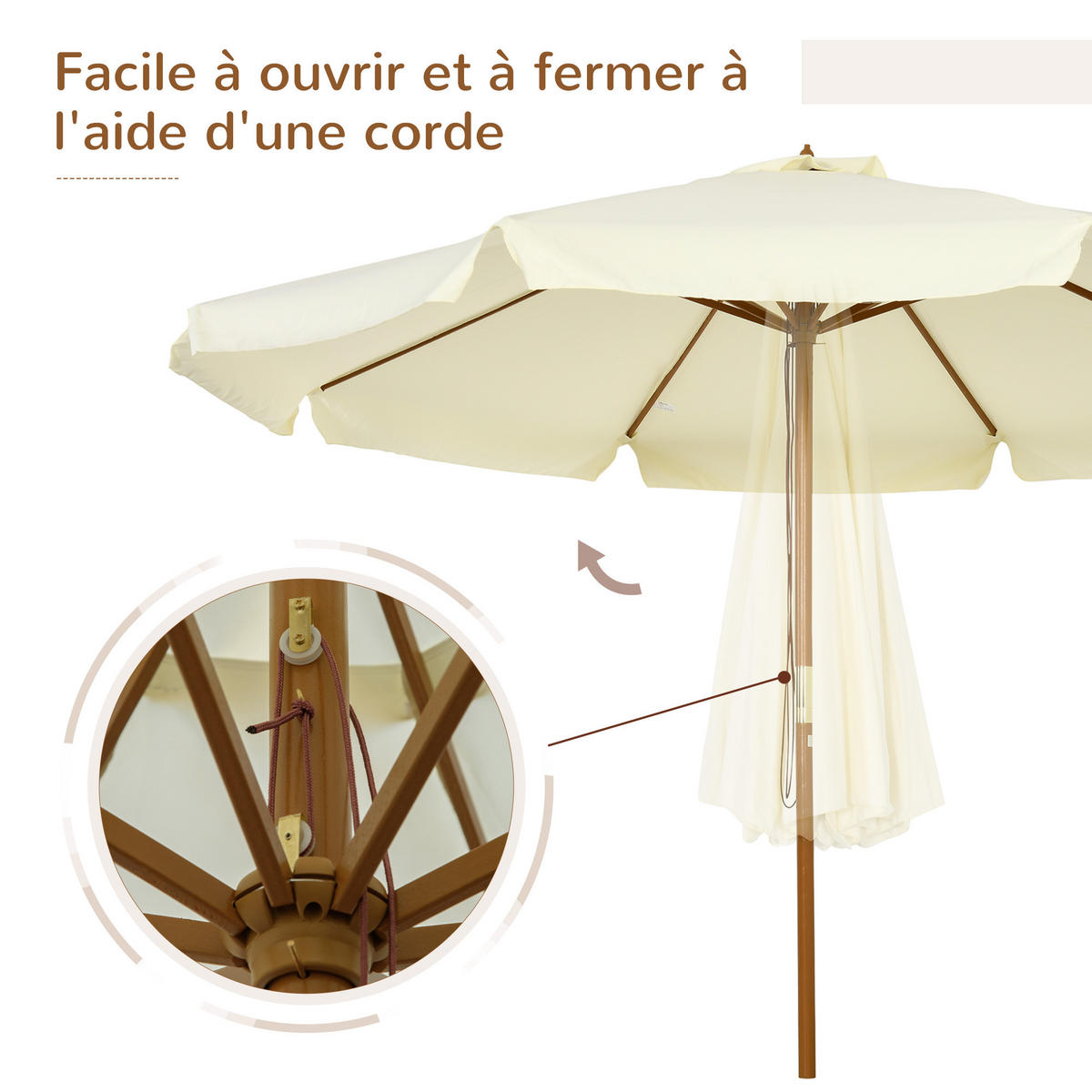 SONNENSCHIRM DE-11419 rund, Bambus, Ø 3 m Beige - Beige, Holzwerkstoff (325/325cm) - ComfortXL