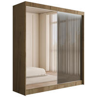 KLEIDERSCHRANK VESLI mit LED - 200 cm - Braun|Grau - Braun/Grau, Holzwerkstoff (200/215/61cm) - ALTDECOR