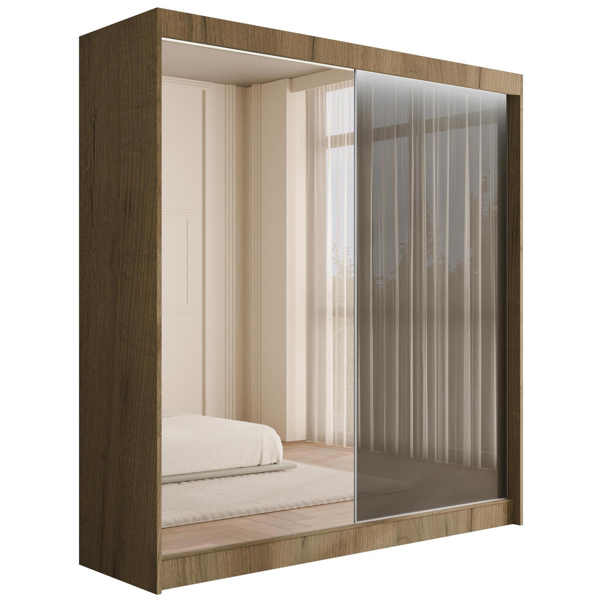 KLEIDERSCHRANK VESLI mit LED - 200 cm - Braun|Grau - Braun/Grau, Holzwerkstoff (200/215/61cm) - ALTDECOR