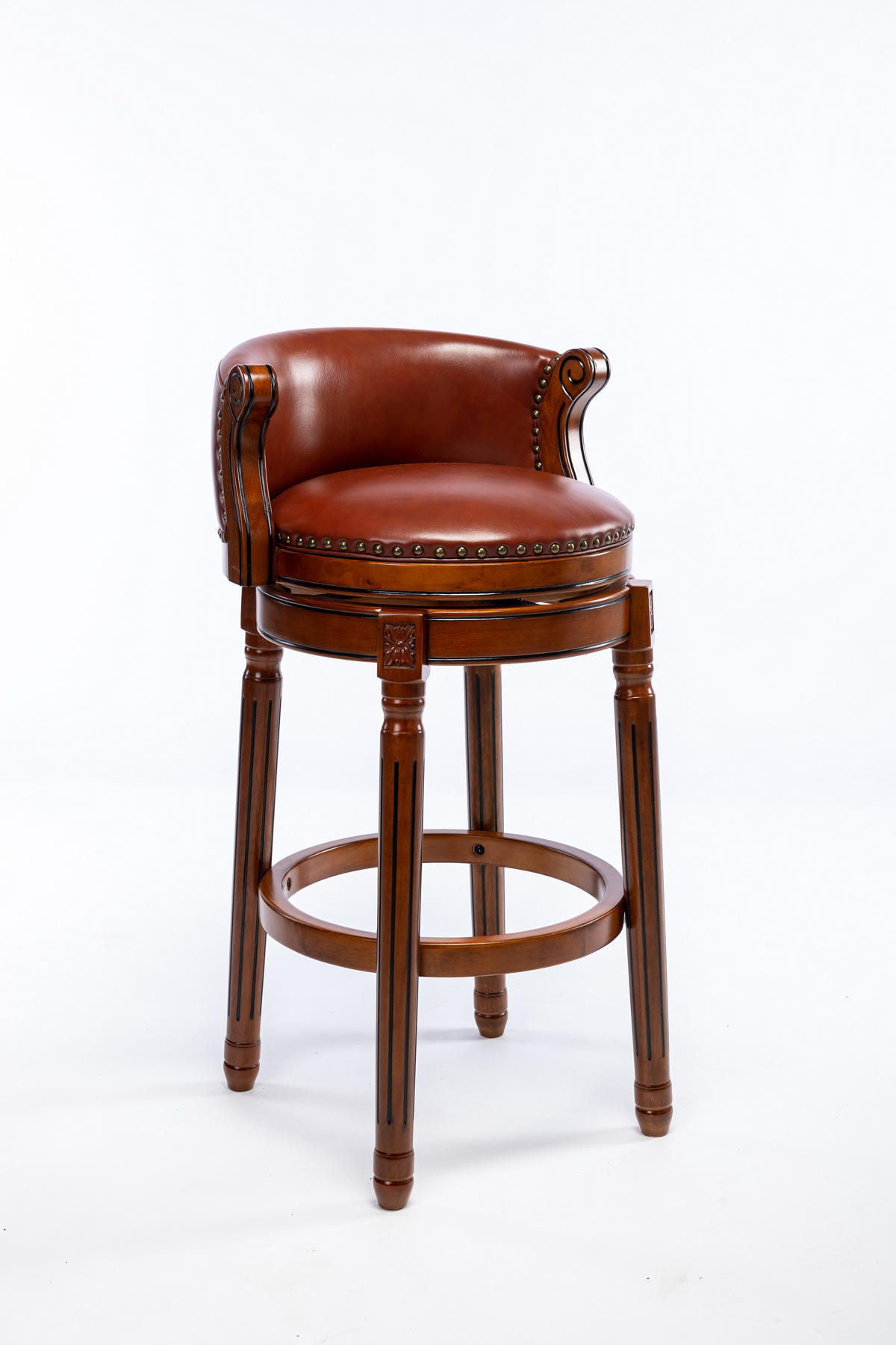 BARHOCKER DE-36415 mit 360°-Drehung und Echtlederbezug Braun - Braun, Holz (54.8/96/54.8cm) - ComfortXL