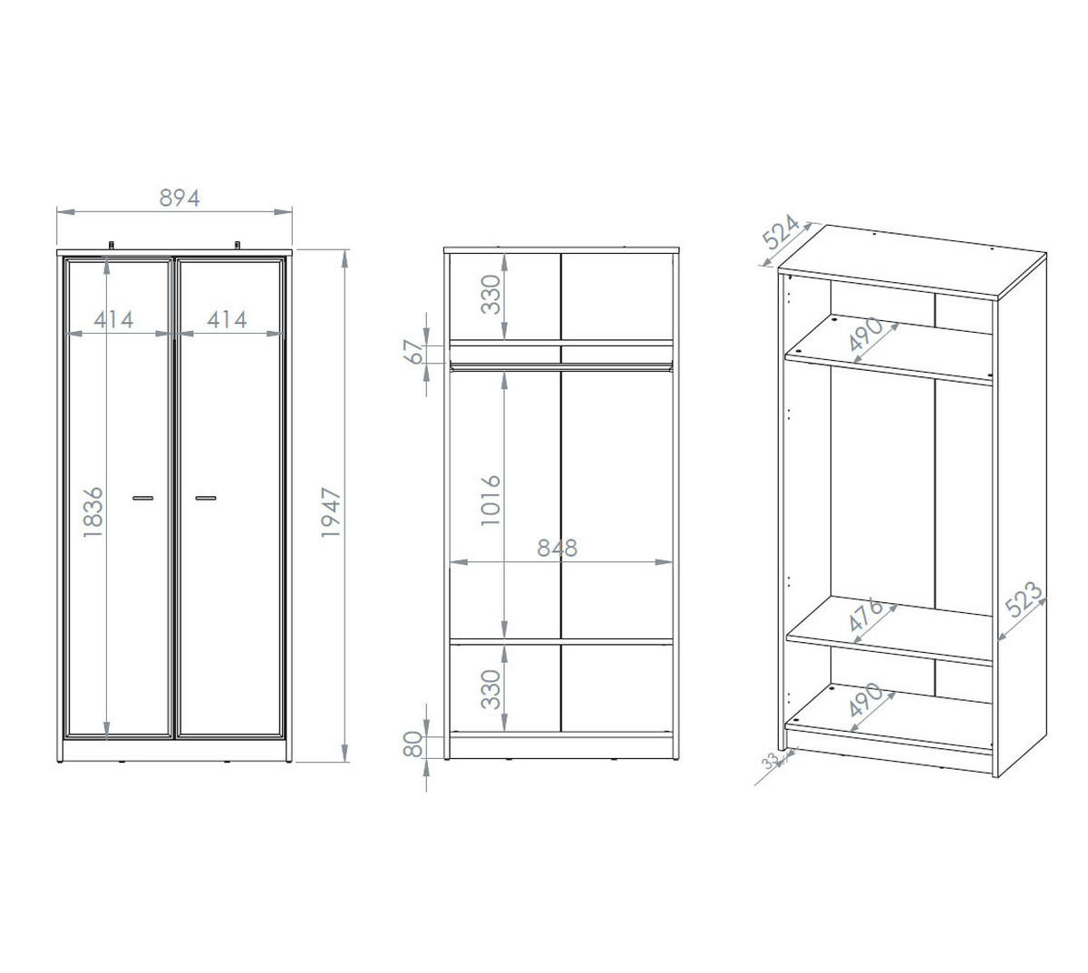 KLEIDERSCHRANK Avante Windmill Eiche dunkel / Cashmere Hochglanz 89 / 52 / 195cm - Eichefarben/Beige, Holz/Holzwerkstoff (89/195/52cm) - Feldmann-Wohnen