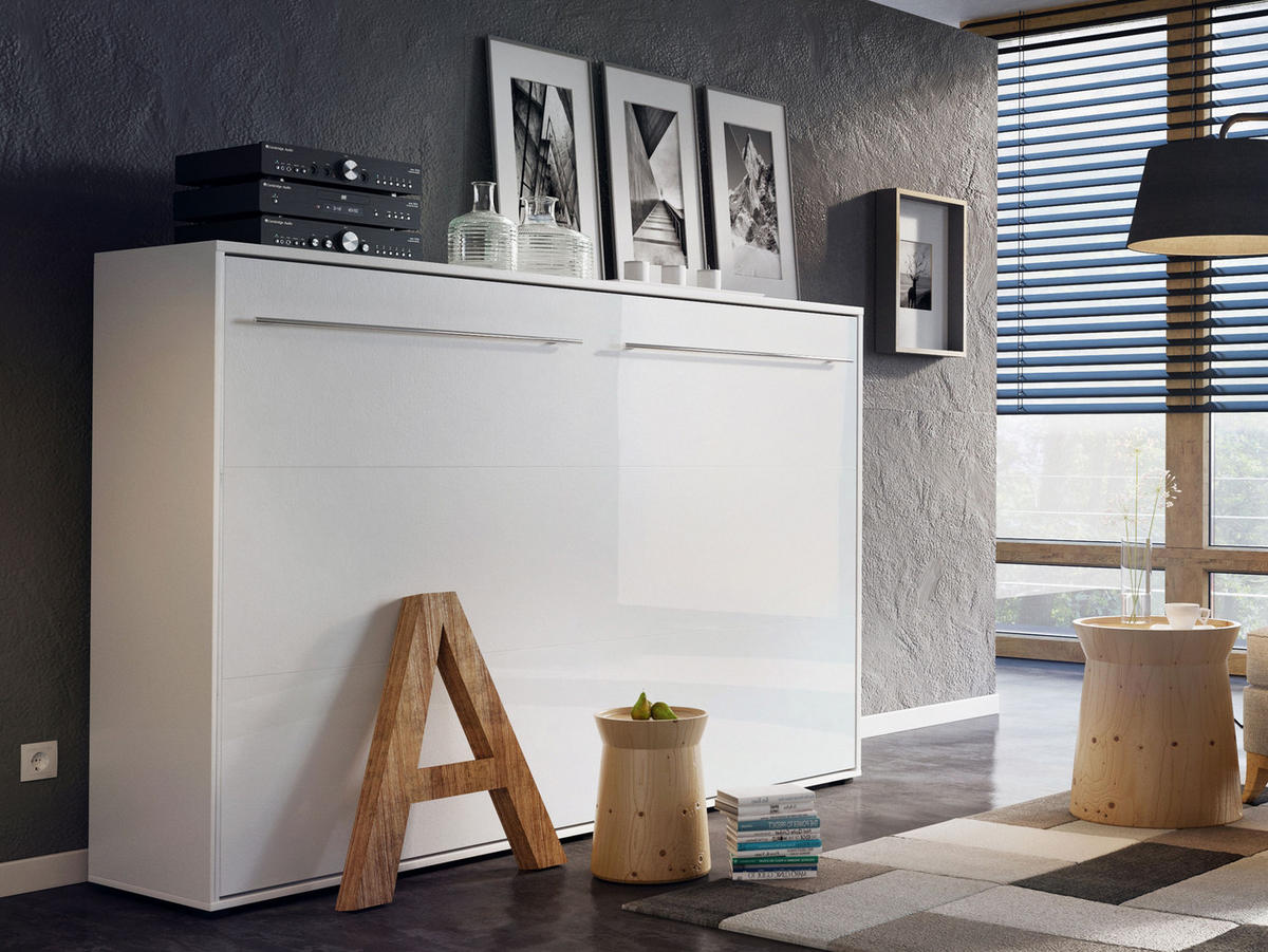 SCHRANKBETT Concept Pro II Horizontal - Weiß Hochglanz, Holzwerkstoff (90/200cm) - MIRJAN24