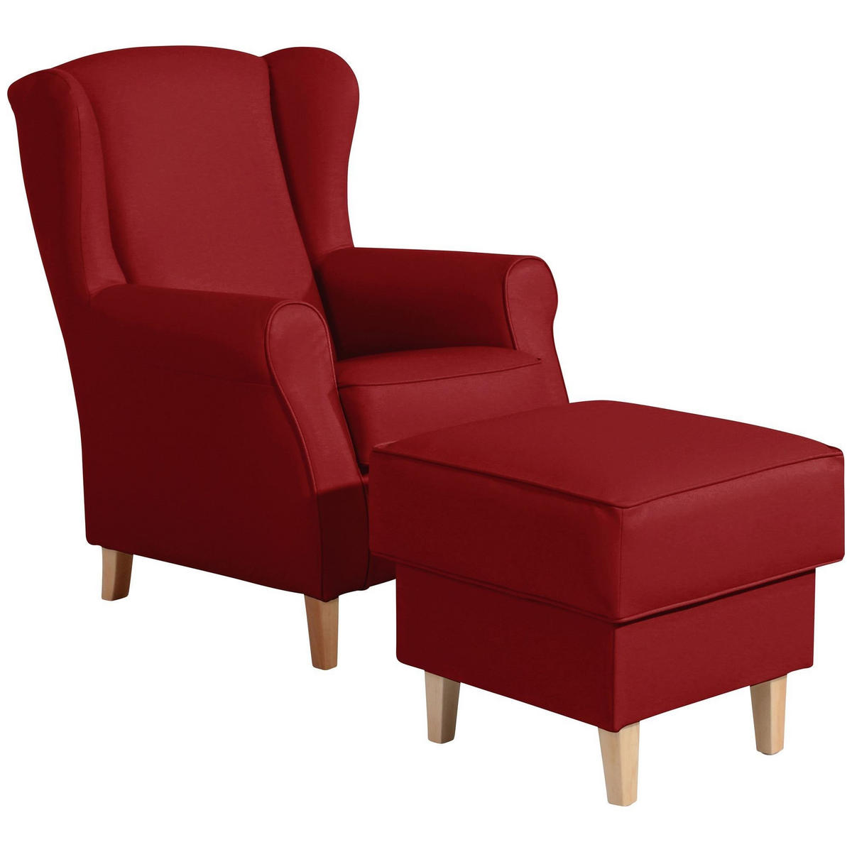 OHRENSESSEL Karlen Bezug Kunstleder Buche natur / chili - Rot/Buchefarben, Kunststoff (86/103/77cm) - 58aufmkessel
