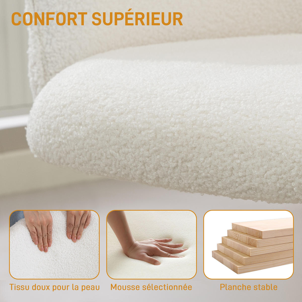 DREHSTUHL DE-11836 mit Teddy-Stoff & höhenverstellbar Creme - Creme, Metall (58.5/86/60cm) - ComfortXL