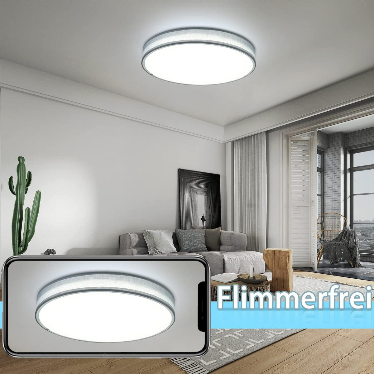 DECKENLEUCHTE LED runde Stoffschirm ‎38W Schlafzimmer Whonzimmer Ø40CM - Grün, Kunststoff (38/38/5cm) - ZMH