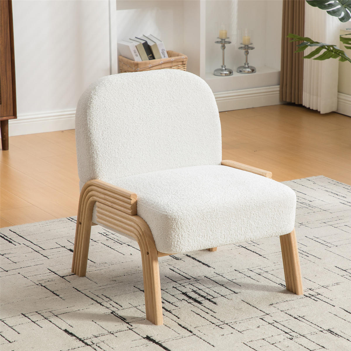 SESSEL Loungesessel Chenille mit Holzbeinen - Weiß, Textil (62/77.5/73cm) - Kaket