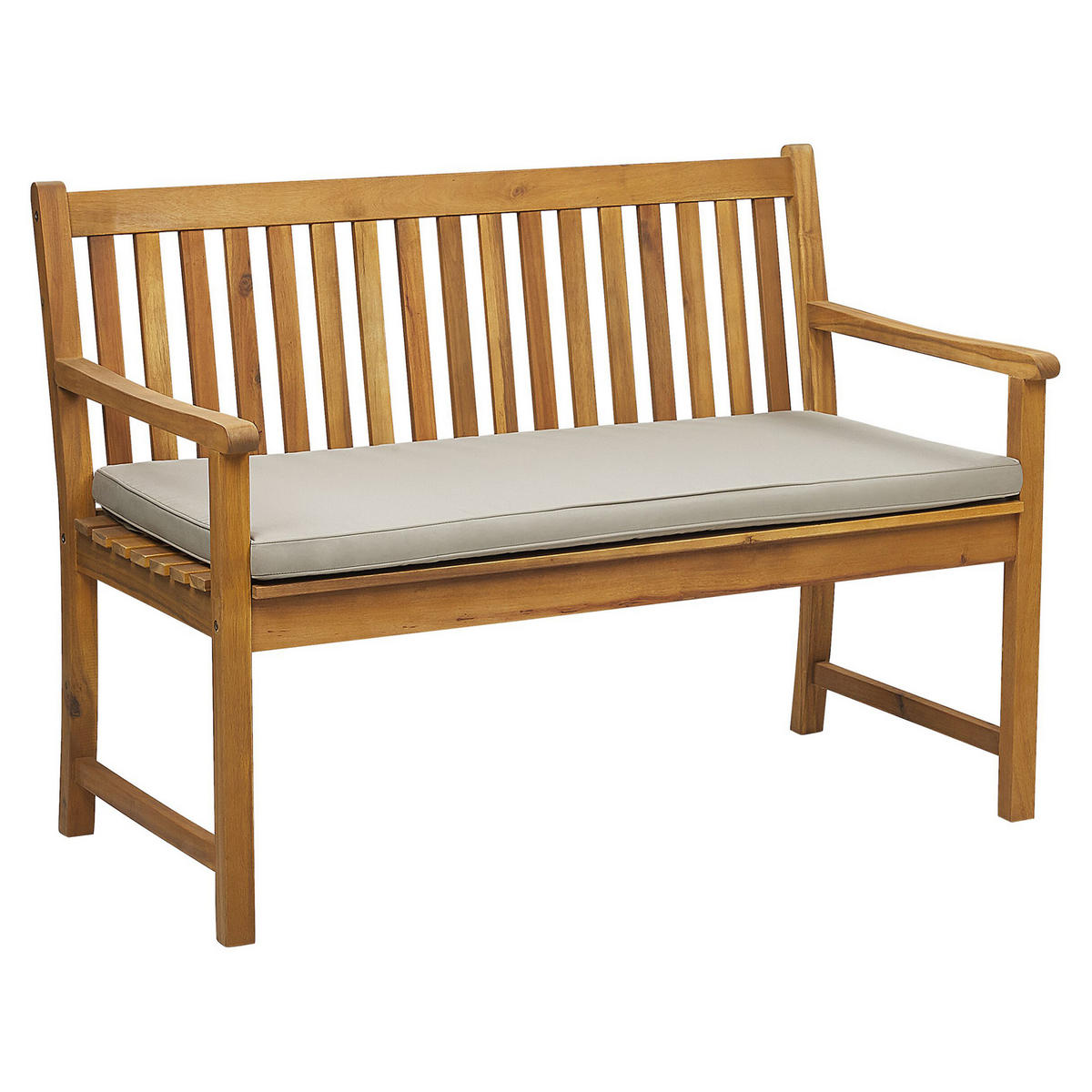 GARTENBANK zertifiziertes Holz hellbraun Auflage taupe 120 cm Vivara - Taupe/Hellbraun, Holz (120/88/61cm) - Beliani