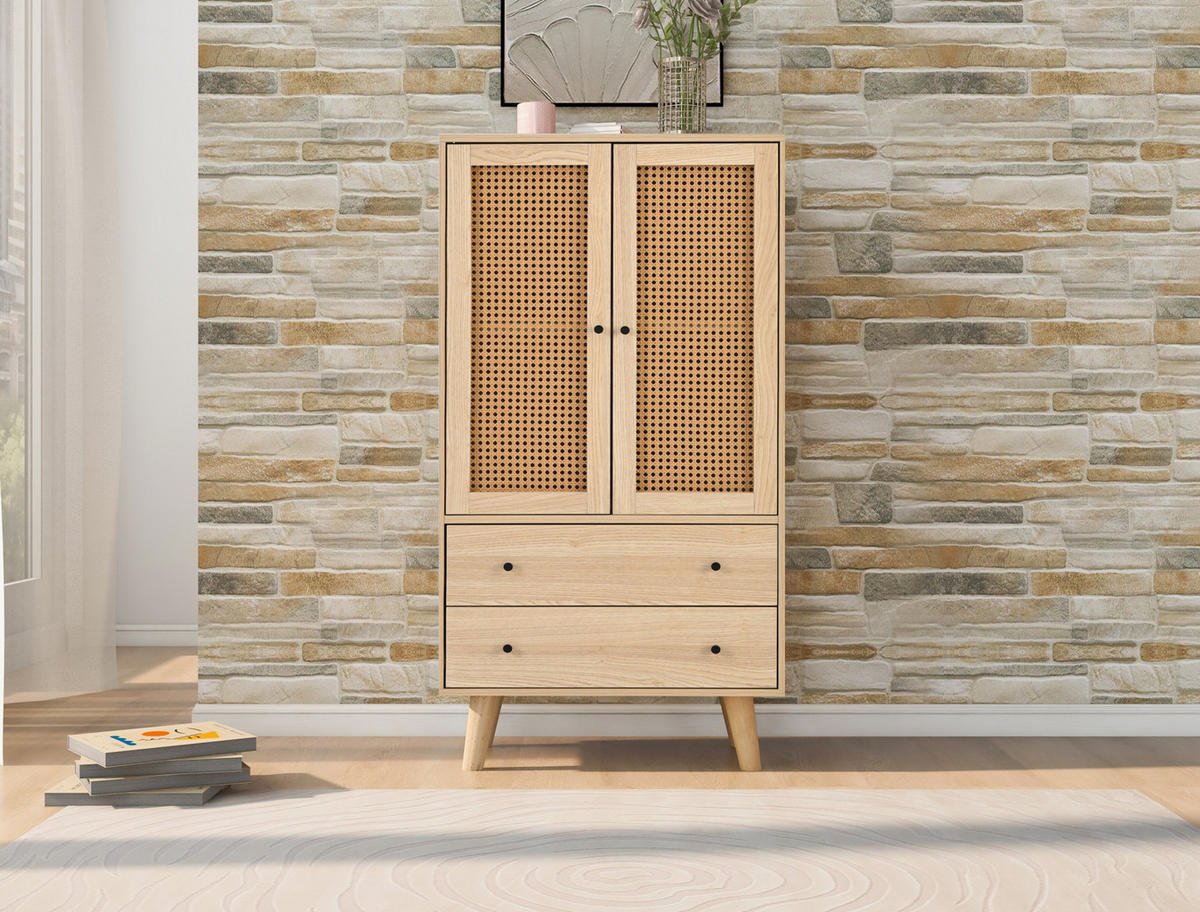 SIDEBOARD 60/40/120 cm Eiche aus Spanplatte mit Rattanfront - Eichefarben, Holzwerkstoff (40/120/60cm) - OKMYHOME
