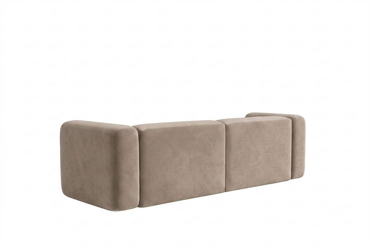 ECKSOFA L-Form mini, Velvet-Stoff Bluvel, Latte, Links, GRETA - Hellbraun, Holz (226/179cm) - Kaiser Möbel