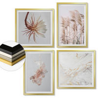 WANDBILDER 4er Set - 50x50 cm & 40x60 cm Goldrahmen - Elegante Gräser, Blumen, Marmor - Goldfarben, Kunststoff (50/50cm) - ArtPrintCave