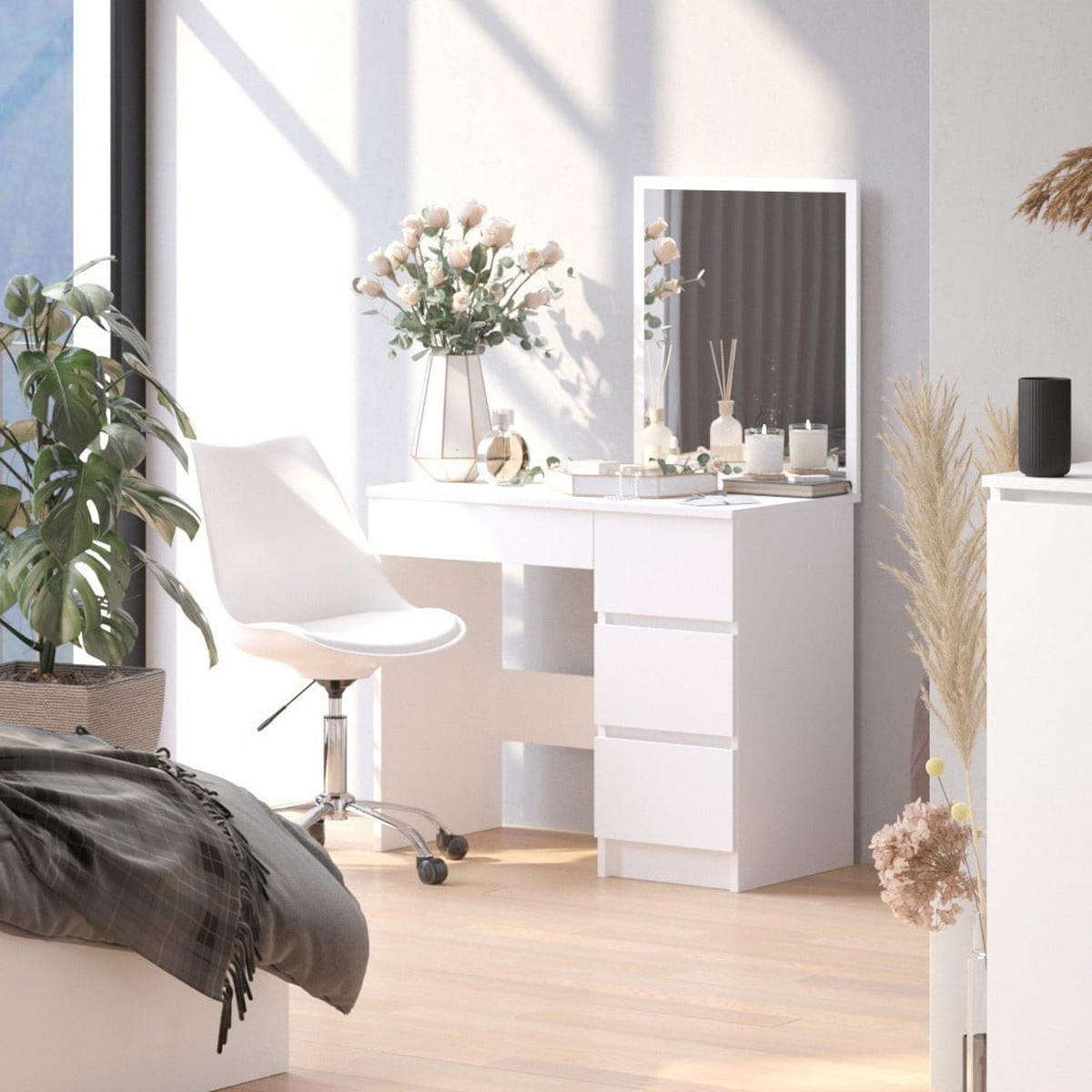 KOZMETIČNA MIZA s ogledalom - bela, leseni material (90/142/50cm) - RAUMHIRSCH FURNITURE