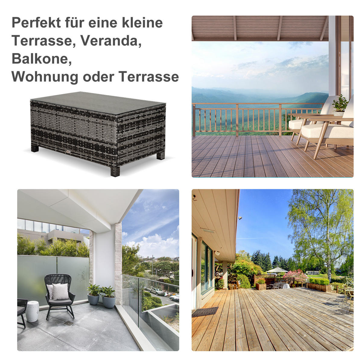 COUCHTISCH Rattan, Metall, Gehärtetes Glas, Grau - Grau, Kunststoff (85/50/39cm) - Outsunny