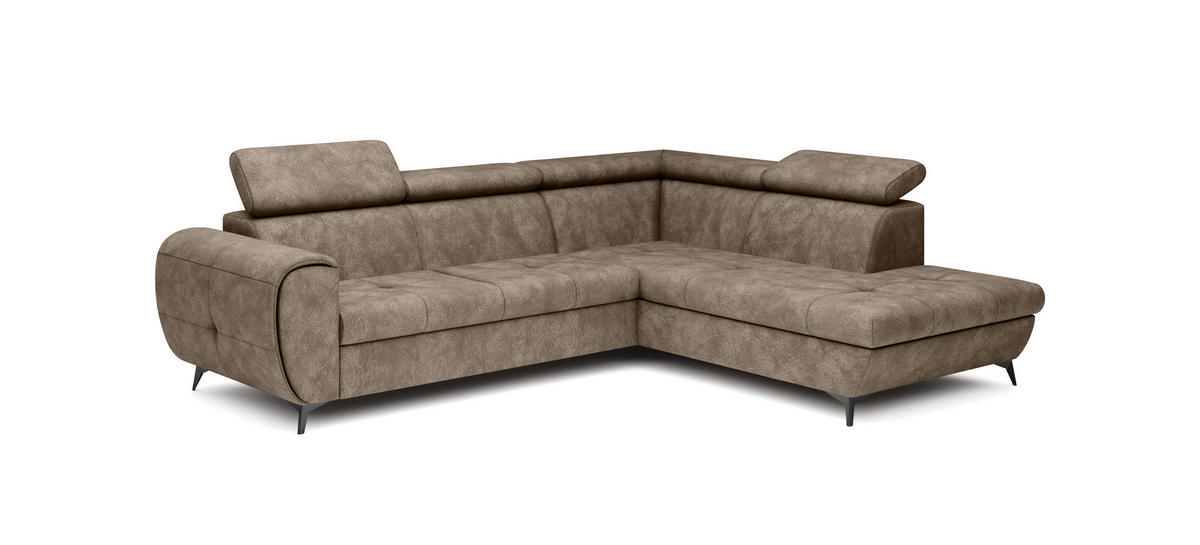 ECKSOFA MAGIA R-S Braun Plüsch-Stoff mit Schlaffunktion - Braun, Holz (260/217cm) - MASSENO