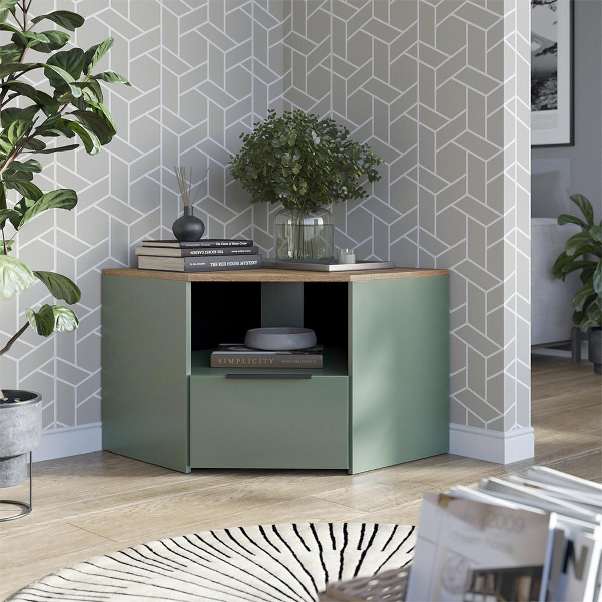 NÍZKÝ NÁBYTEK POD TELEVIZI Wido Zelená - zelená barva, kompozitní dřevo (68/50/68cm) - Vicco