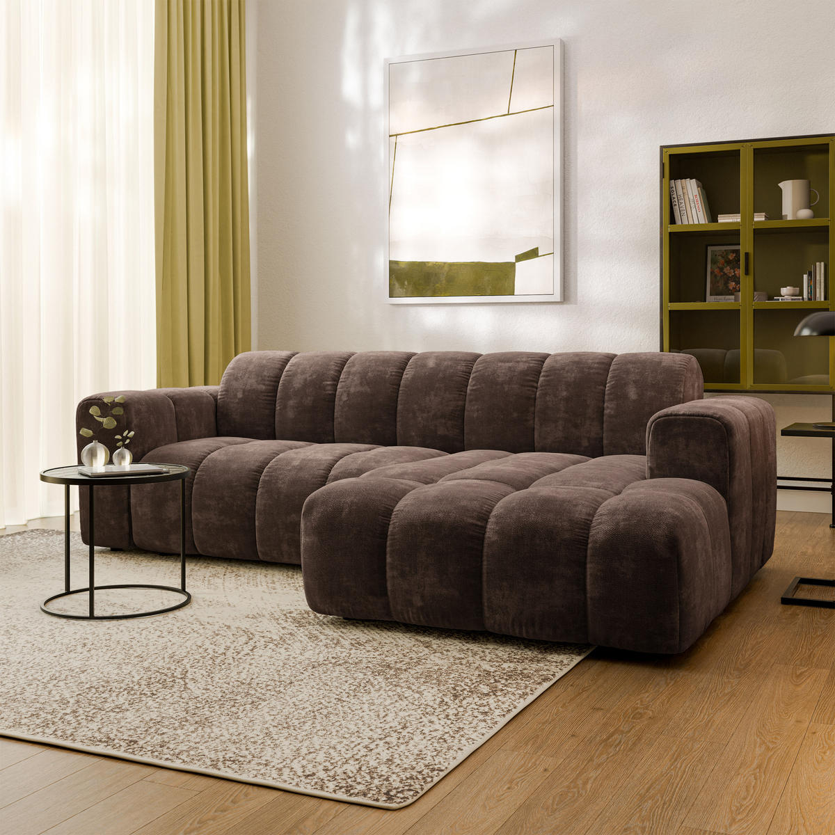 ECKSOFA TISI Braun Chenille - Braun, Holz (274/165cm) - MASSENO