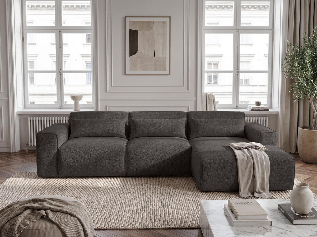 ECKSOFA L Form Ruyam Grau 310/165/78 cm – Schlaffunktion Rechts - Schwarz/Grau, Kunststoff/Textil (310/170cm) - AX Living