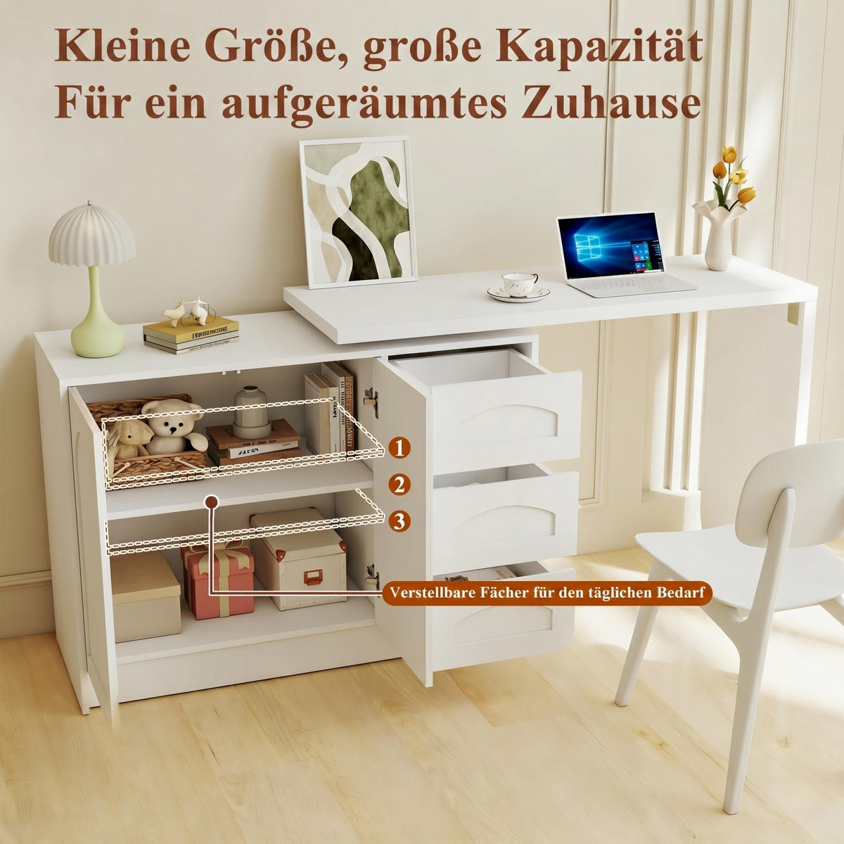 SCHREIBTISCH aus MDF in Weiß, 360° drehbar und platzsparend - Weiß, Holzwerkstoff (40/110/75cm) - Urban Meuble