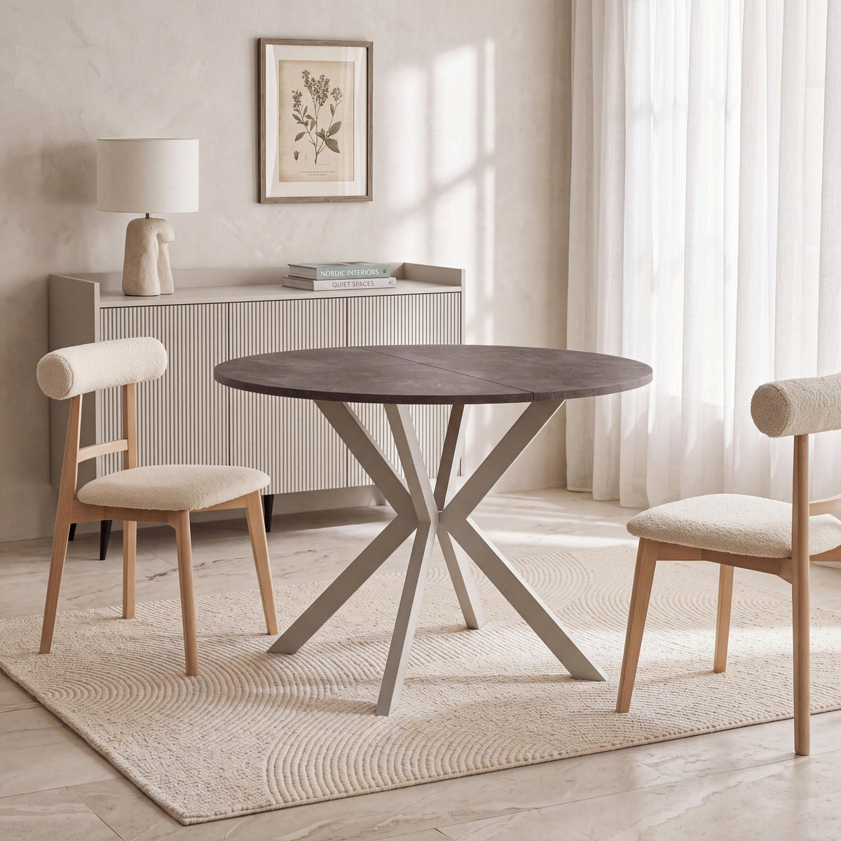 ESSTISCH Valio rund oval ausziehbar verlängerbar mit Metallbeinen in Kaschmir Grau, Beton Dunkelgrau 100-140/100/76 cm - Kaschmir/Dunkelgrau, Holzwerkstoff/Metall (100/140/76cm) - WFL GROUP