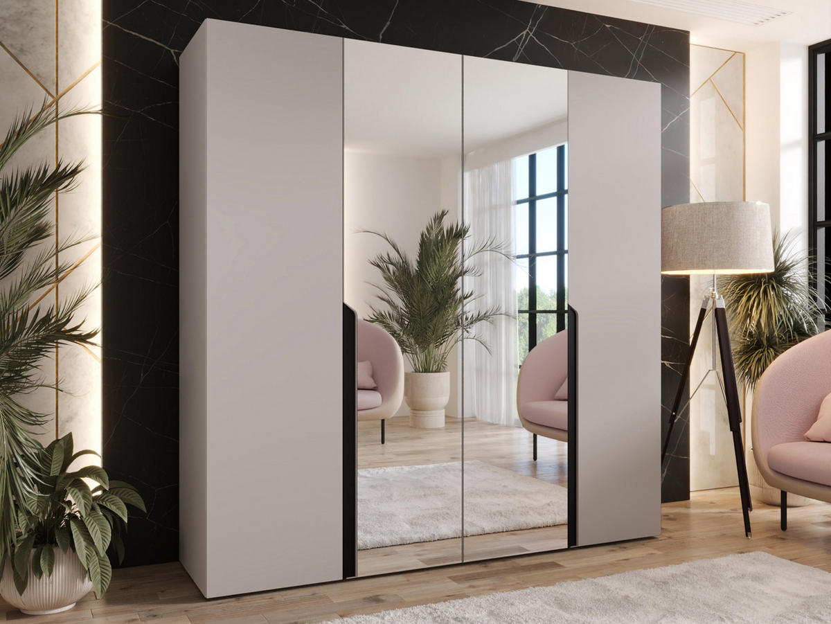 DREHTÜRENSCHRANK Mila II 200 - Kaschmir/Schwarz, Holzwerkstoff/Kunststoff (200/202/52cm) - MIRJAN24