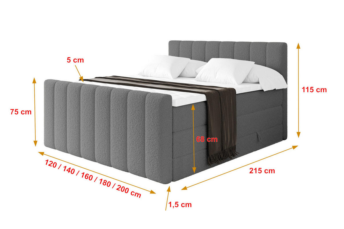 BOXSPRINGOVÁ POSTEL s matrací H3/H4 - OTTA-Z KING - 160x200 cm Šedá - šedobéžová, kompozitní dřevo (160/200cm) - ALTDECOR