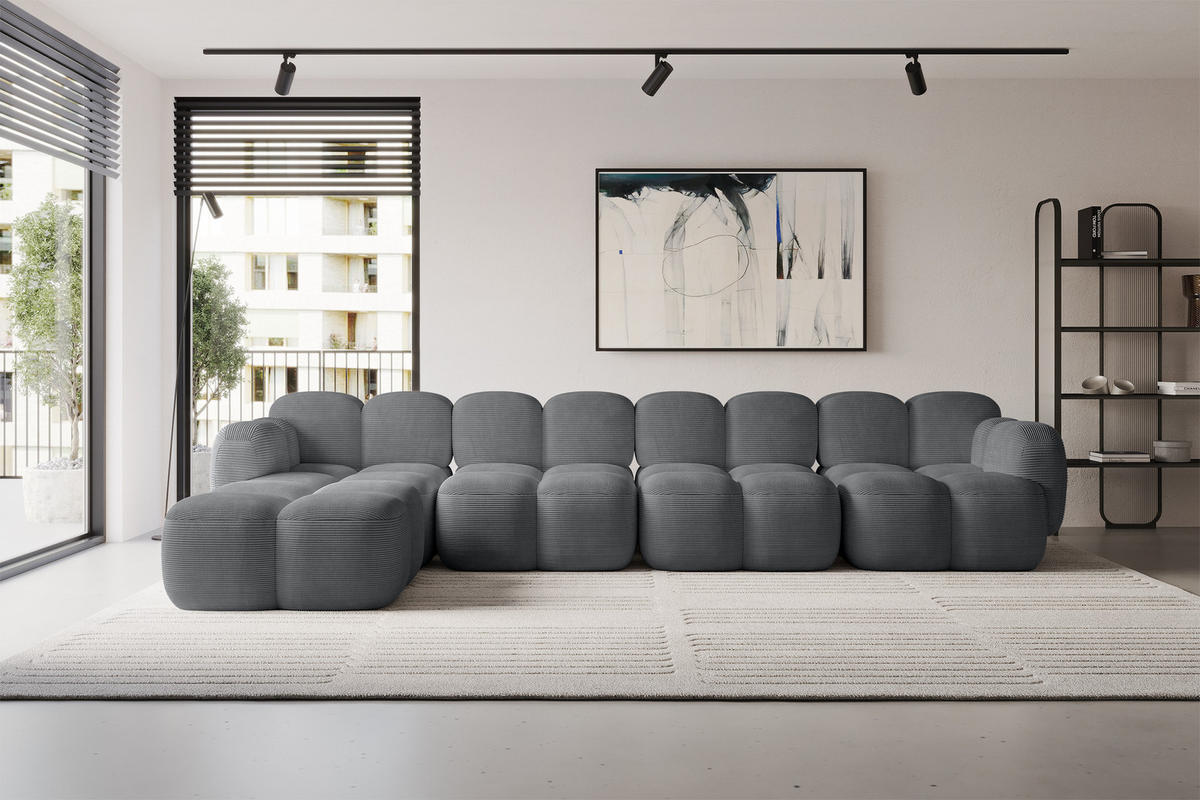 ECKSOFA modulares Sofa Links Miko-L3 390x205x75 Dunkelgrau Cord - Graphitfarben/Schwarz, Holzwerkstoff/Kunststoff (390/205cm) - ALTDECOR