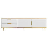 LOWBOARD in Weiß geschnitzter Oberfläche und Marmoroptik für Wohnzimmer, B170/T37/H45cm - Goldfarben/Weiß, Holzwerkstoff/Metall (175/45/40cm) - STILVORA