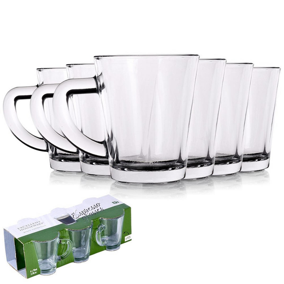 ESPRESSOGLAS-SET mit Griff 6er-Pack transparent - Klar, Glas (0.07L) - Excellent Houseware