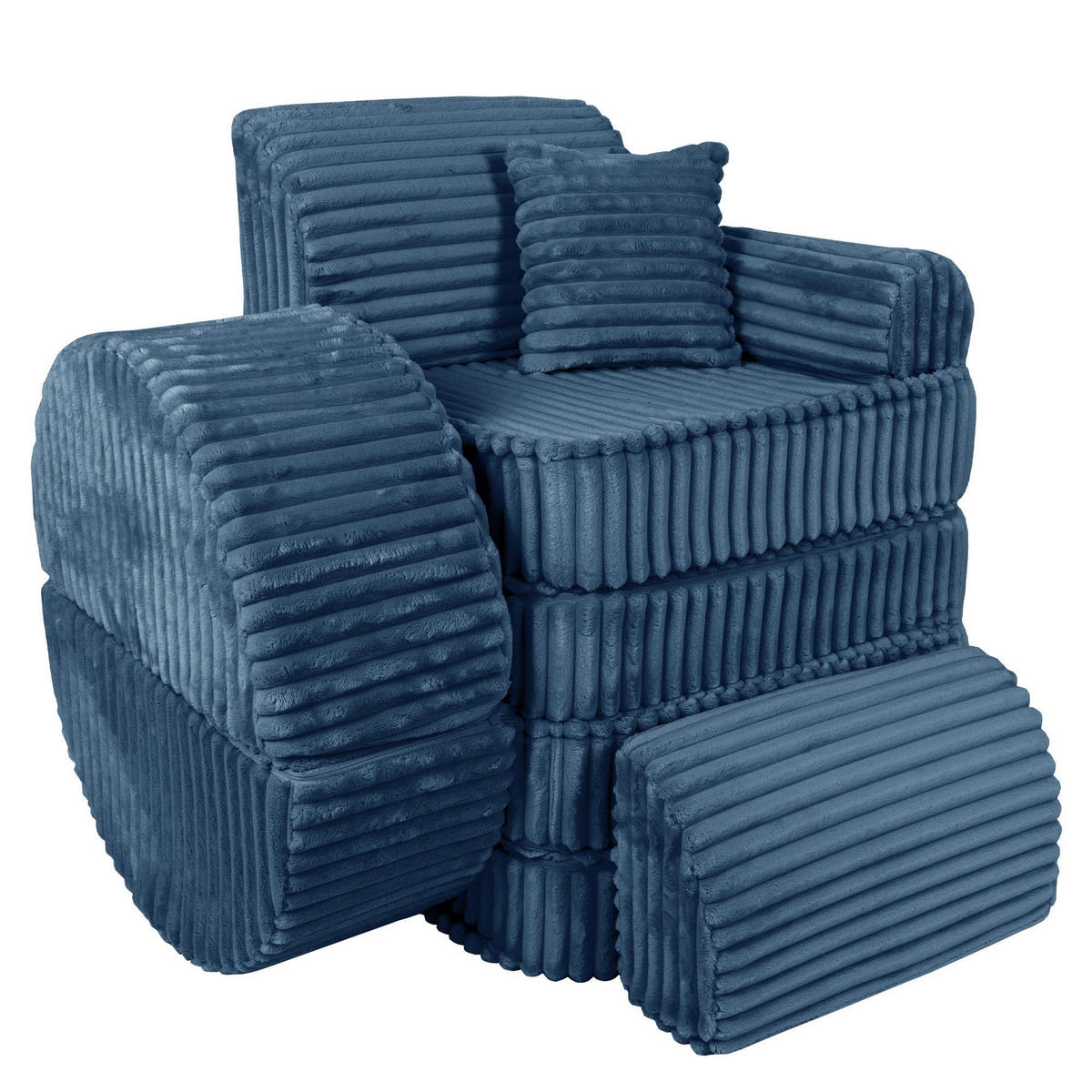 KINDERSOFA Pocket Max modular 12-tlg. aus Plüschcord in Mitternachtsblau - Beere, Textil (120/25/60cm) - MeowBaby