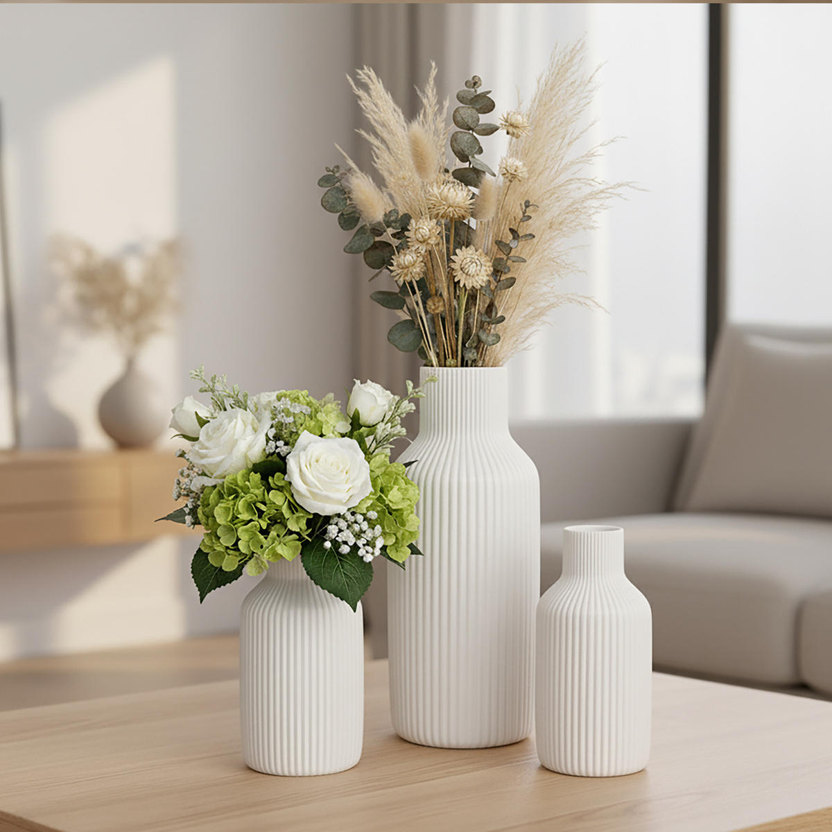 VASER Vita 3-pack - Vit, Keramik (20cm) - Relaxdays