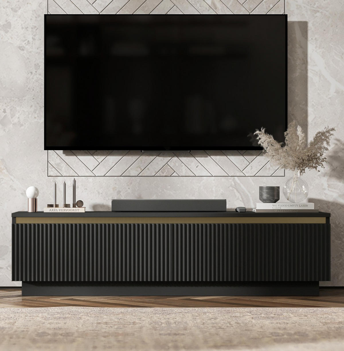 TV-SCHRANK Selene Schwarz matt 140 cm Glamour - Schwarz, Holzwerkstoff (140/37/35cm) - Meble Lindner