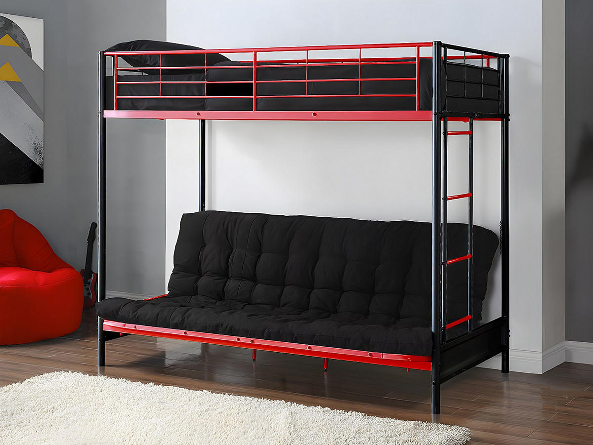 HOCHBETT mit Schlafsofa - 90 x 190 cm - Metall - Rot & Schwarz - MODULO V - Hellrot/Schwarz, Metall - Vente-Unique