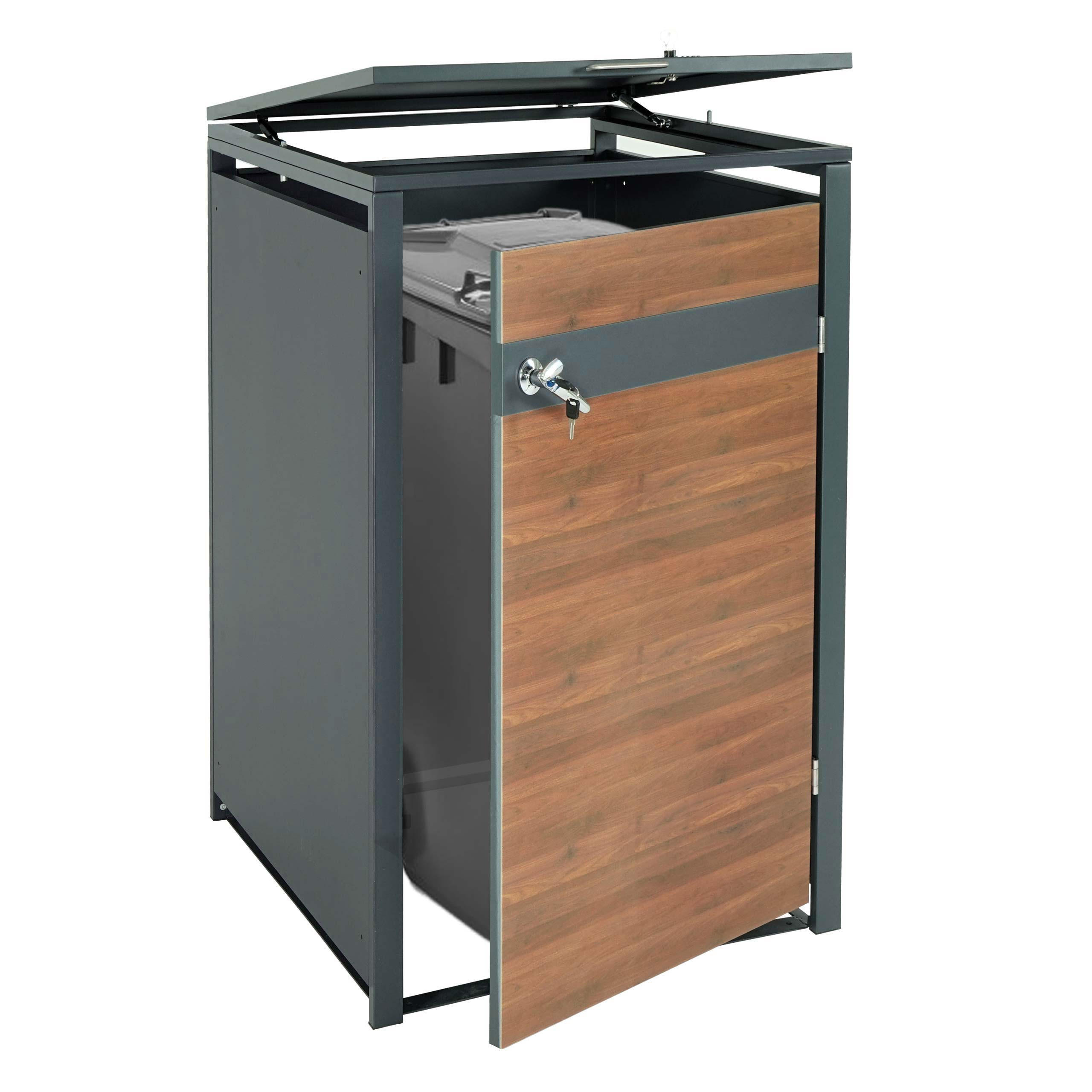 MÜLLTONNENBOX 1er XL 117x72x98cm Anthrazit Kirsche-Holzoptik Dunkelbraun - Kirschbaumfarben, Metall (72/117/98cm) - PROREGAL
